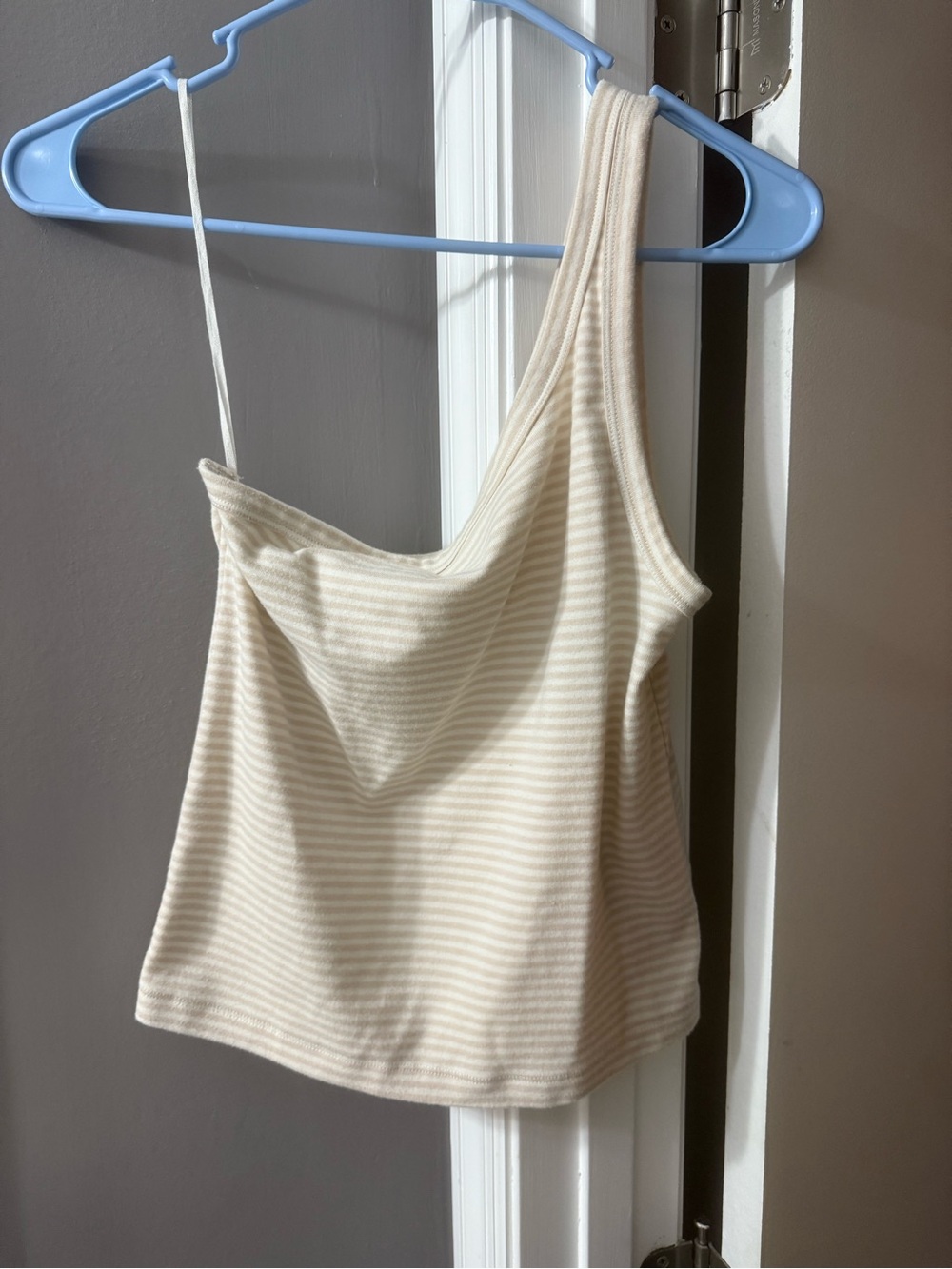 aerie One-Shoulder Cream & White Striped Tank